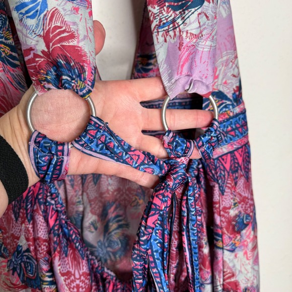 Free People Daydream Floral Butterfly Print‎ Dress Boho Festival Feminine Sz L - Picture 8 of 12